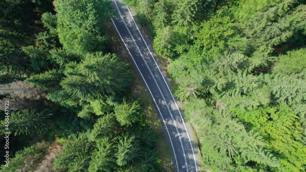 drone view of the winding mountain road in a green forest drone view of the winding mountain road in a green forest