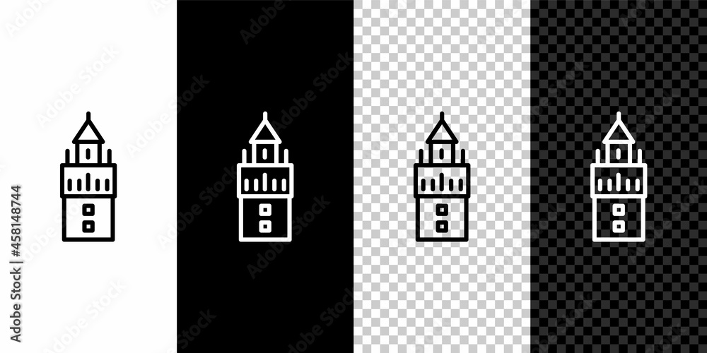 Set line Giralda in Seville Spain icon isolated on black and white background. Vector