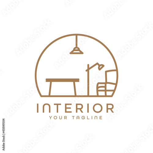 Minimalist table and chair interior logo monoline style design
