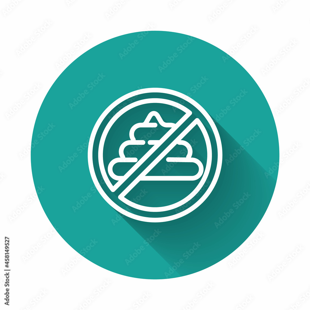 White line No shit icon isolated with long shadow background. Green circle button. Vector White line No shit icon isolated with long shadow background. Green circle button. Vector