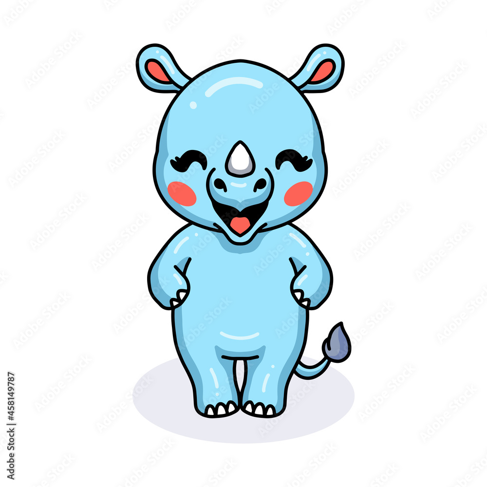 Fototapeta premium Cute baby rhino cartoon standing