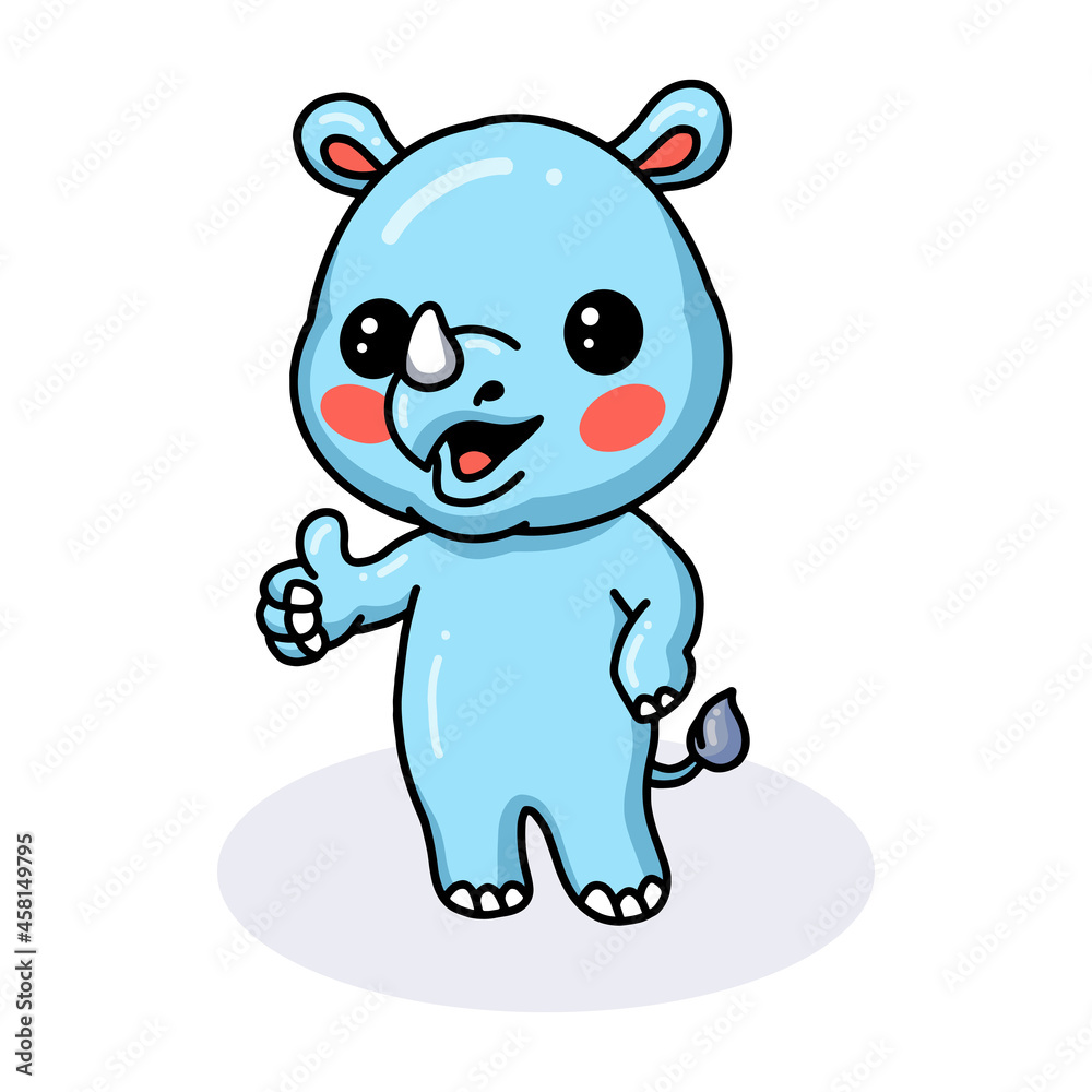 Naklejka premium Cute baby rhino cartoon giving thumb up