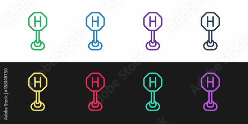 Set line Hospital road traffic icon isolated on black and white background. Traffic rules and safe driving. Vector
