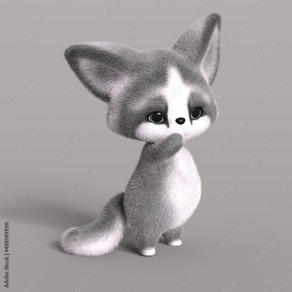 Fototapeta premium 3D-illustration of a cute and funny cartoon fox is so sorry. isolated rendering object