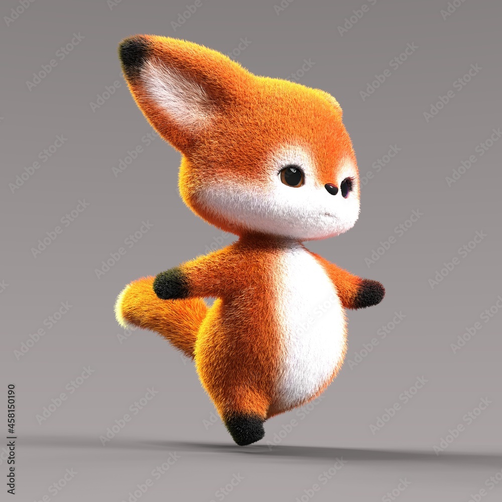 Fototapeta premium 3D-illustration of a cute and funny cartoon fox waljing energetic. isolated rendering object