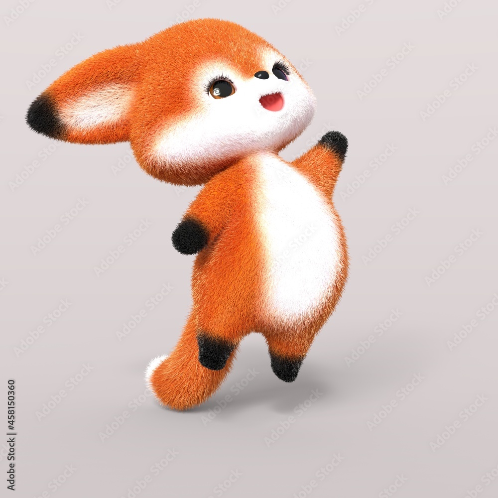 3D-illustration of a cute and funny jumping cartoon fox. isolated rendering  object Stock Illustration | Adobe Stock