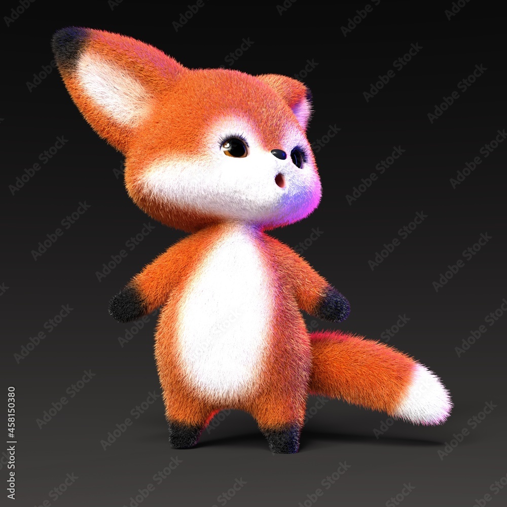 Fototapeta premium 3D-illustration of a cute and funny cartoon fox looking corious. isolated rendering object