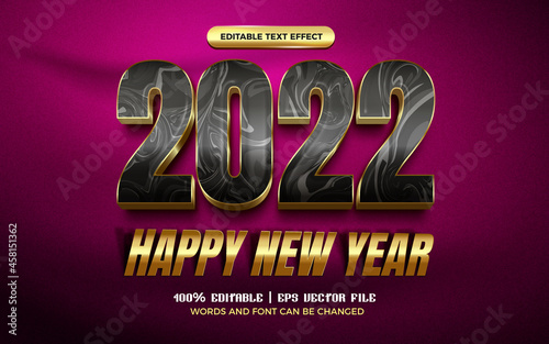 happy new year 2022 Luxury black gold modern 3d Editable text effect