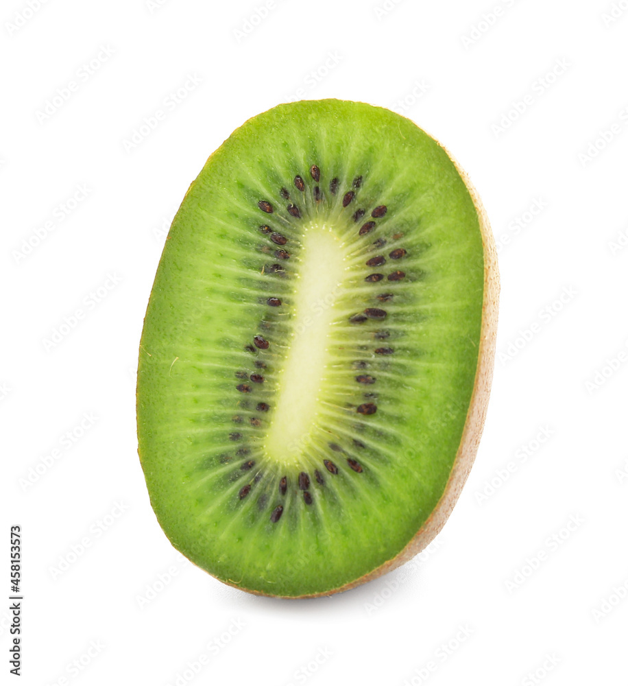 Piece of fresh kiwi fruit on white background