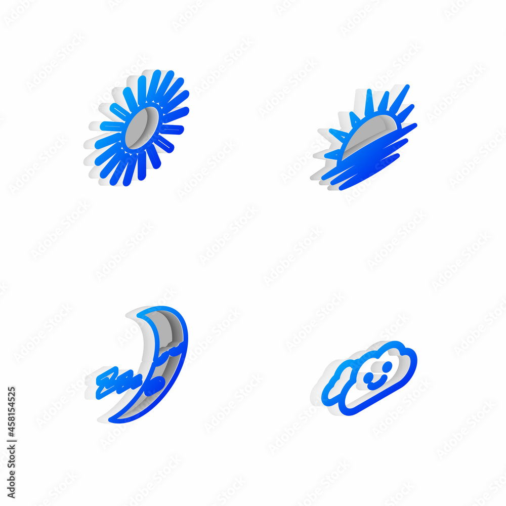 Set Isometric line Sunset, , Moon icon and Cloud icon. Vector Set Isometric line Sunset, , Moon icon and Cloud icon. Vector
