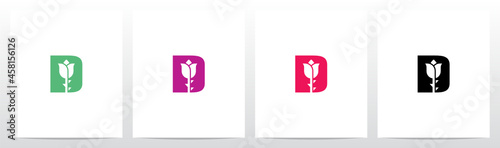 Rose With Stem On Letter Logo Design D
