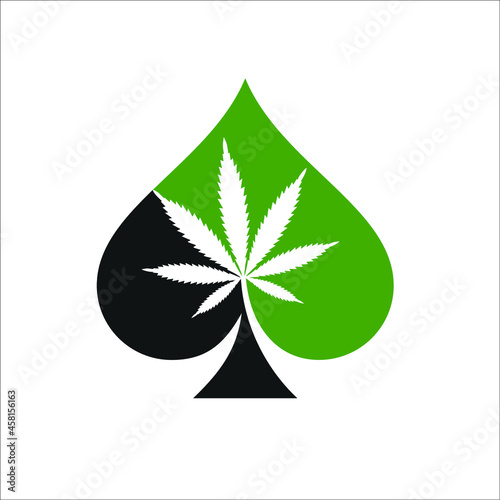 Spades with marijuana or cannabis or hemp in the middle.