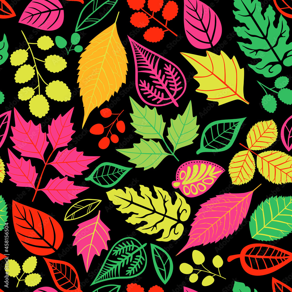 Autumn Leaves on Coloured Background, Seamless Repeat Pattern Autumn Leaves on Coloured Background, Seamless Repeat Pattern