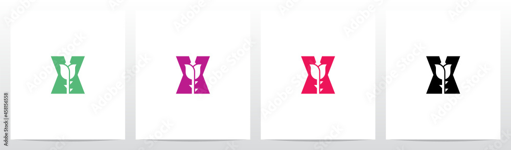 Rose With Stem On Letter Logo Design X Rose With Stem On Letter Logo Design X