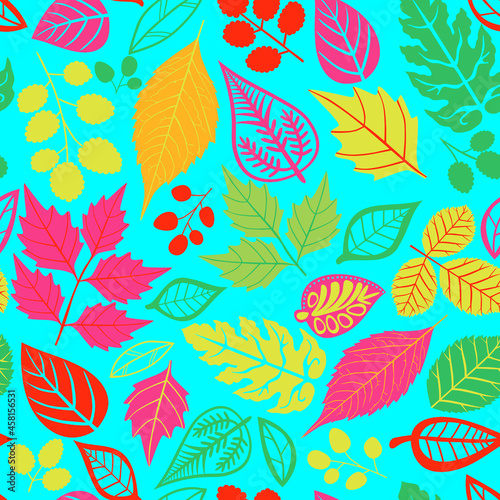 Autumn Leaves on Coloured Background  Seamless Repeat Pattern 