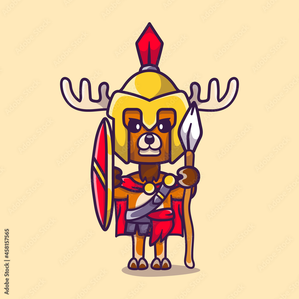 cute deer gladiator spartan with shield and spear