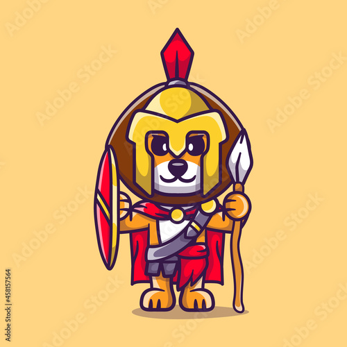 cute lion gladiator spartan with shield and spear