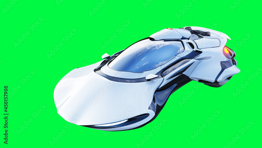 Futuristic sci fi flying car, ship. green screen isolate. 3d rendering ...