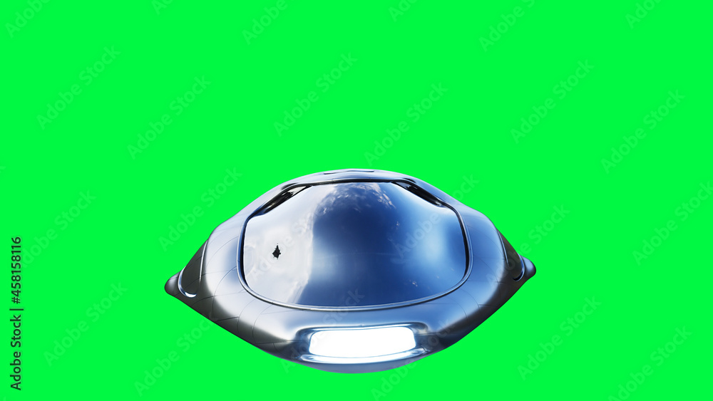 Fototapeta premium Futuristic sci fi flying car, ship. green screen isolate. 3d rendering.