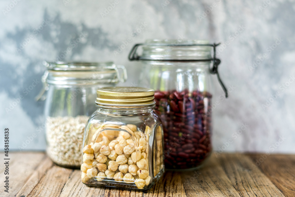 Variety beans in the glass jars Variety beans in the glass jars