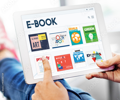Принти на полотні E-book application showing on a digital tablet