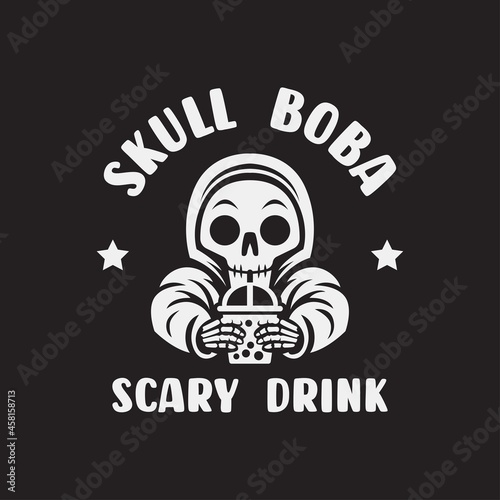 boba skull logo mascot vector illustration. skull drink a cup of boba	
