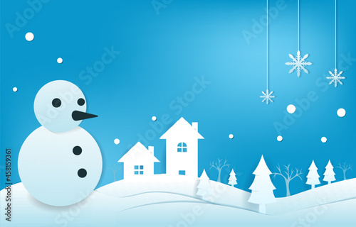 Snowman Snow Winter Papercut Paper Cut Style Illustration