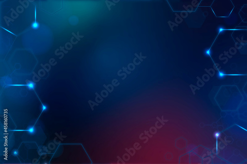 Digital technology background with hexagon frame in blue tone