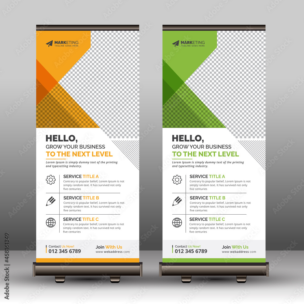 Yellow and Green Creative Corporate Roll Up Banner Template, Modern Unique Professional Business Signage Standee Design Yellow and Green Creative Corporate Roll Up Banner Template, Modern Unique Professional Business Signage Standee Design