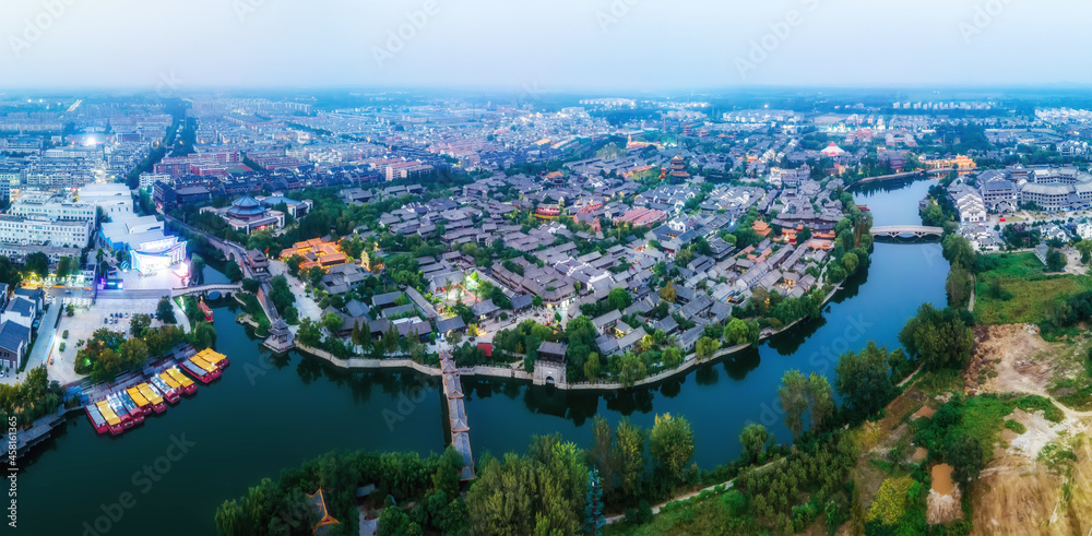 The ancient city of Taierzhuang, Shandong, China from the perspective of aerial photography