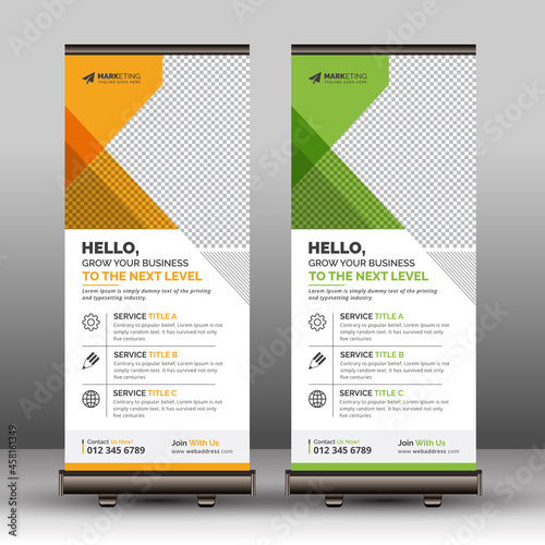 Yellow and Green Creative Corporate Roll Up Banner Template, Modern Unique Professional Business Signage Standee Design
