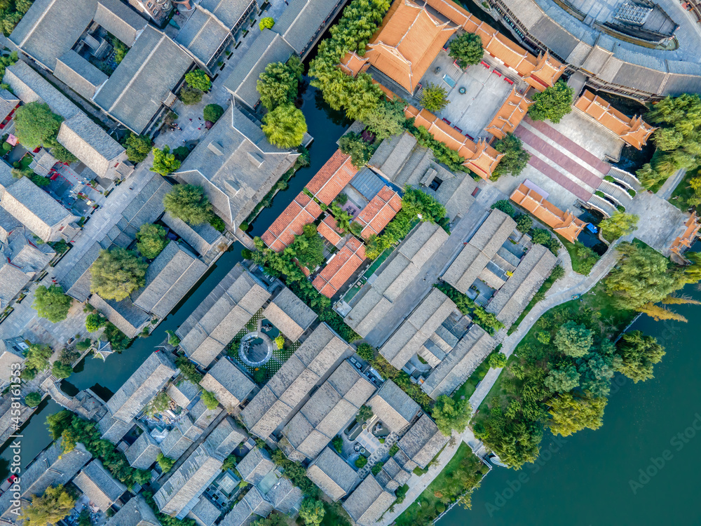 Fototapeta premium The ancient city of Taierzhuang, Shandong, China from the perspective of aerial photography