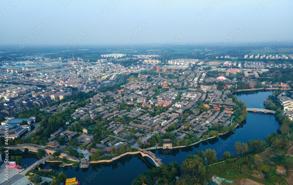 Fototapeta premium The ancient city of Taierzhuang, Shandong, China from the perspective of aerial photography