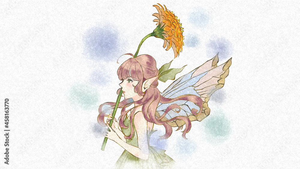 妖精 花 手描き 水彩 1 Stock Illustration Adobe Stock