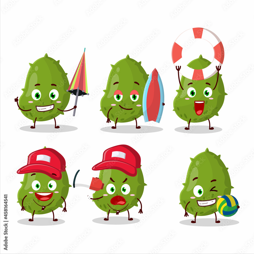 Happy Face virus desease cartoon character playing on a beach Happy Face virus desease cartoon character playing on a beach