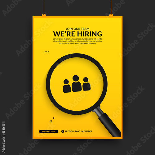 Minimal job vacancy social media poster template, We are hring background with magnifying glass