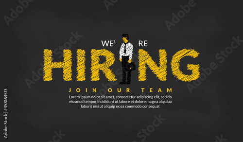 We are hiring lettering template with businessman, Job vacancy background, business recruitment concept