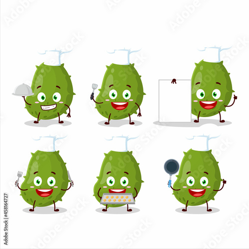 Cartoon character of virus desease with various chef emoticons