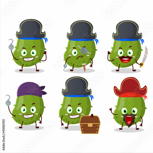 Cartoon character of virus desease with various pirates emoticons