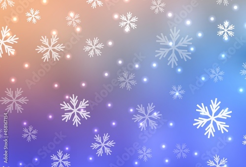 Light Blue, Yellow vector template with ice snowflakes, stars.