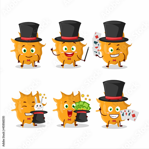 A virus germ Magician cartoon character perform on a stage