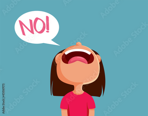 Upset Little Toddler Saying No Vector Cartoon Illustration