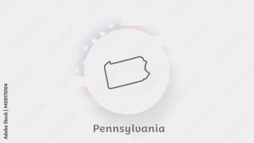 Pennsylvania State of USA. Animated map of USA showing the state of Pennsylvania. United States of America. Neumorphism minimal style Pennsylvania State of USA. Animated map of USA showing the state of Pennsylvania. United States of America. Neumorphism minimal style