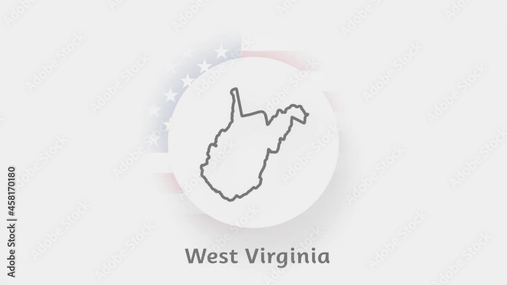 West Virginia State of USA. Animated map of USA showing the state of West Virginia. United States of America. Neumorphism minimal style West Virginia State of USA. Animated map of USA showing the state of West Virginia. United States of America. Neumorphism minimal style