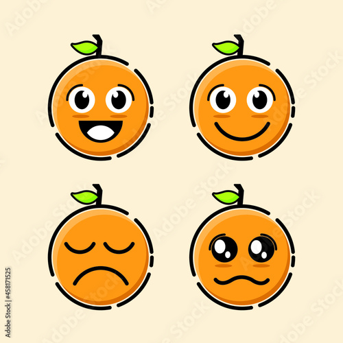 Set of Orange Fruit Icon Emoji Design