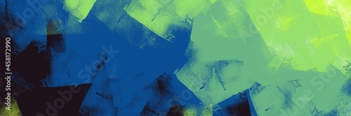 Abstract painting art with black, blue and green paint brush for presentation, website background, banner, wall decoration, or t-shirt design.