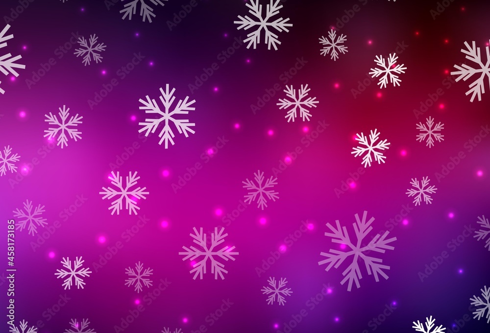 Dark Pink vector background with beautiful snowflakes, stars.