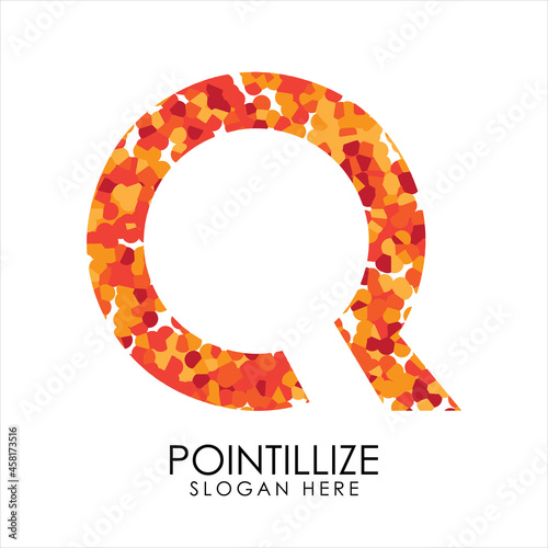 Letter Q logo design in pointillize effect. Branding letter logo in white background.