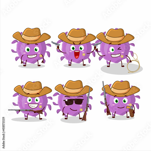 Cool cowboy virus particle cartoon character with a cute hat