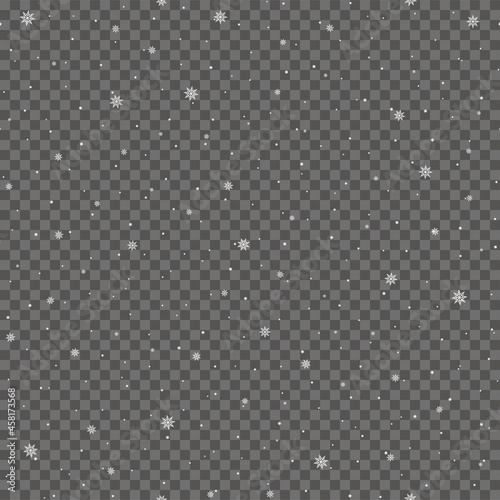 Falling white snowflakes for Christmas on transparent background. Vector
